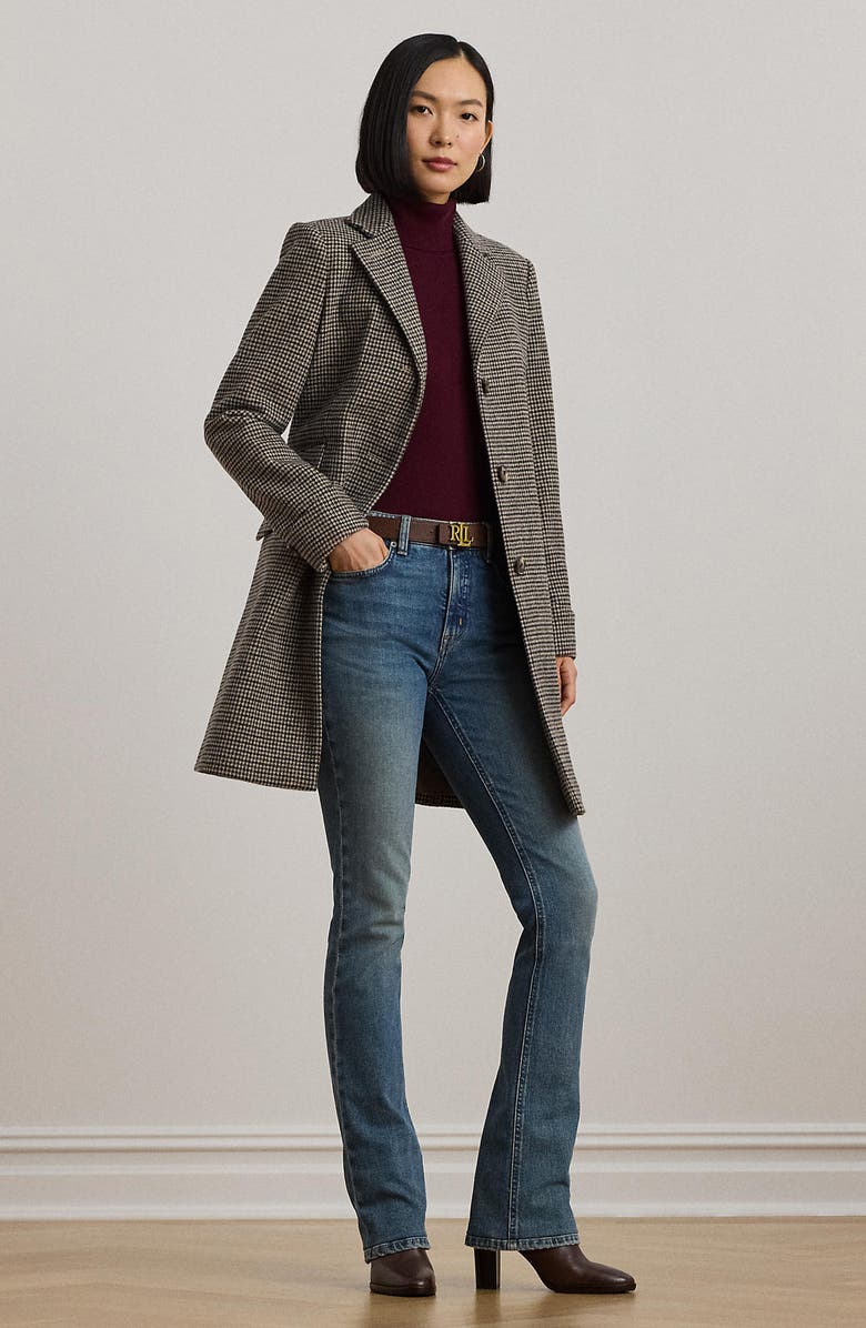 Lauren Ralph Lauren Wool Blend Reefer Coat, Alternate, color, Merlot Houndstooth