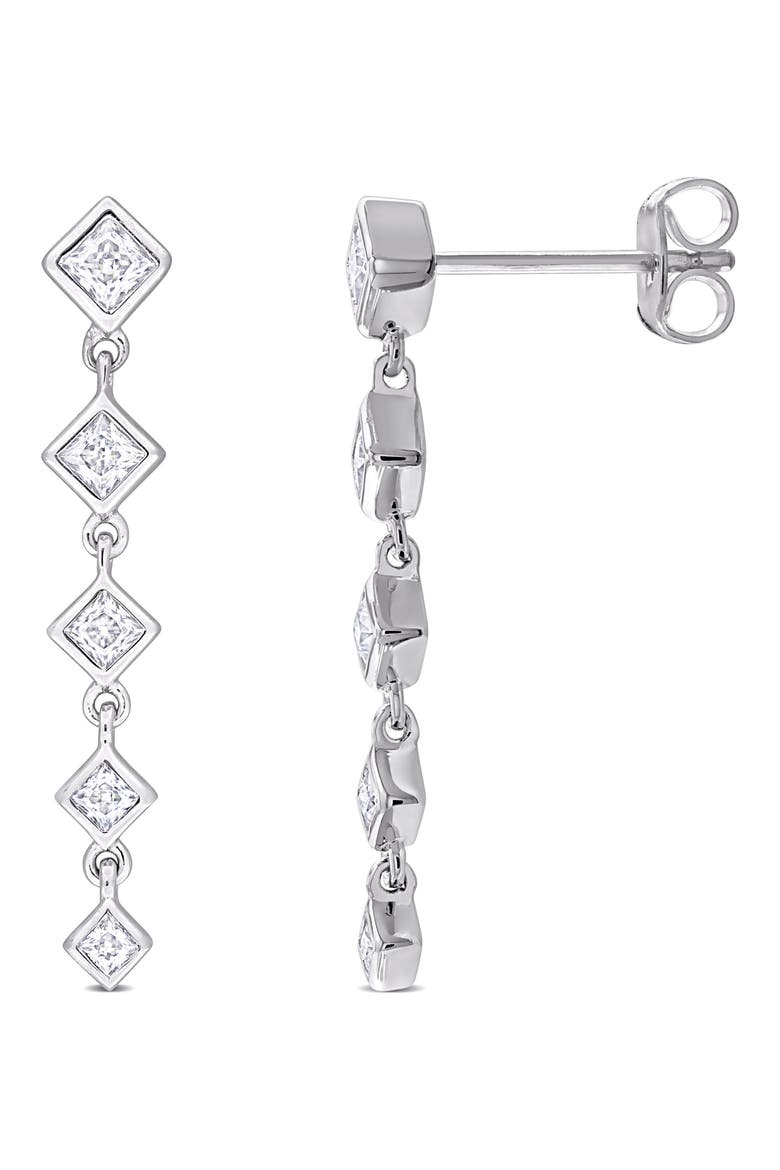 Lab-Created Moissanite Linear Drop Earrings, Main, color, SILVER/ WHITE