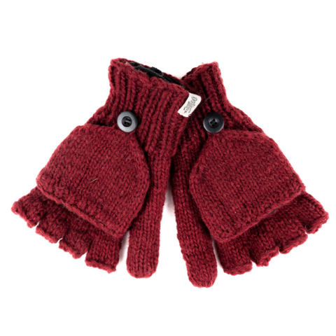 Hand Knit Fingerless Gloves With Button Flap and Fleece Lining