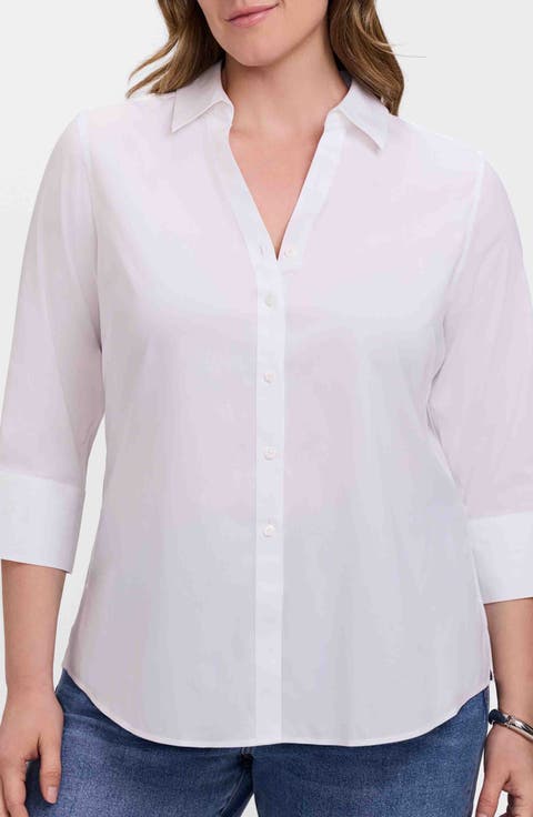 Mary Non-Iron Stretch Cotton Button-Up Shirt (Plus)