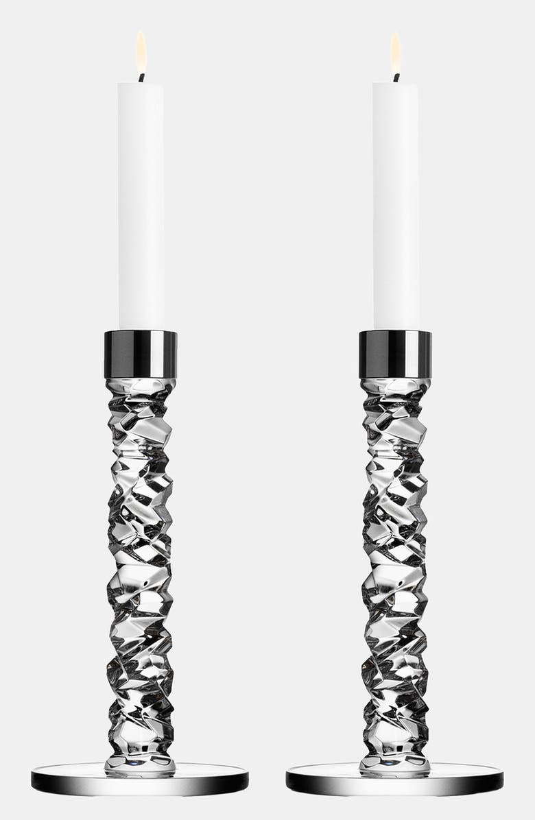 Orrefors Carat Set of 2 Crystal Candlesticks, Main, color,