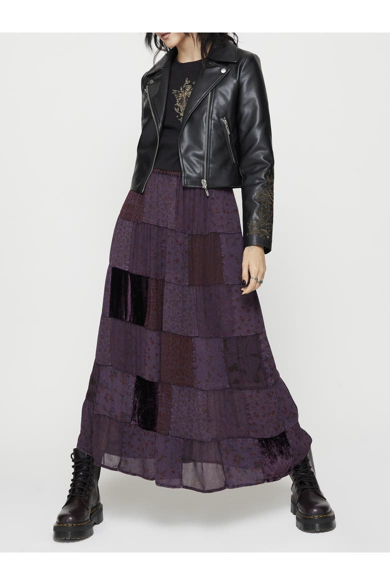 Mabel Floral Patchwork Skirt, Alternate, color, Purple