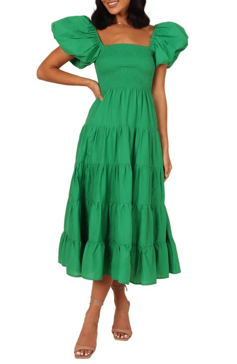 Annette Puff Sleeve Midi A-Line Dress