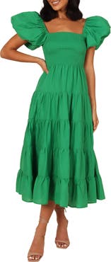 Petal & Pup Annette Puff Sleeve Midi A-Line Dress
