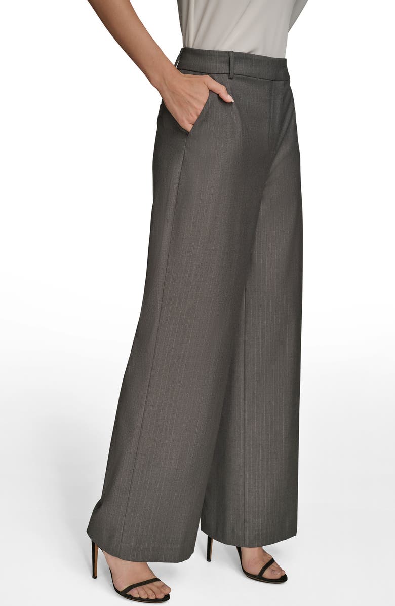 Donna Karan New York Flat Front Pinstripe Pants, Alternate, color, Grey/ Silver