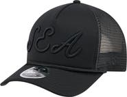 New Era Men's New Era Black Seattle Mariners City Initial 9FORTY A-Frame M-Crown Adjustable Trucker Hat