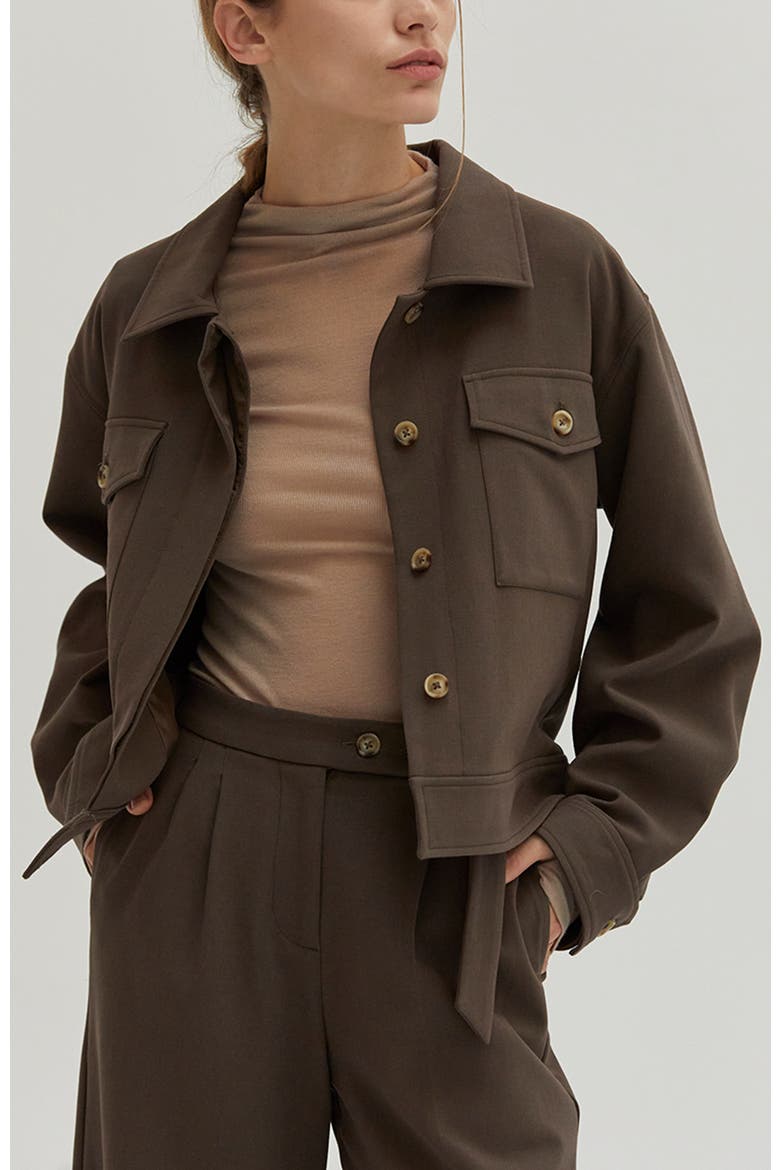 Gabardine Shirt Jacket, Alternate, color, Cacao