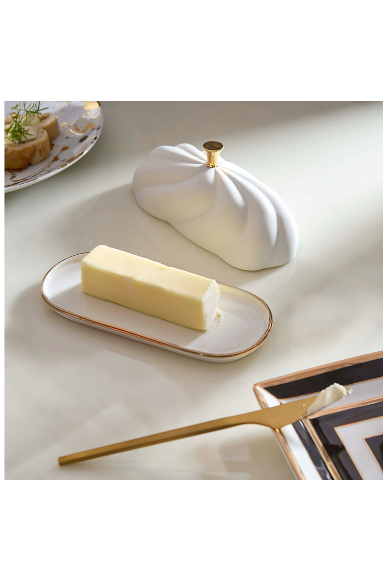 Geneva Butter Dish, Alternate, color, White / Gold