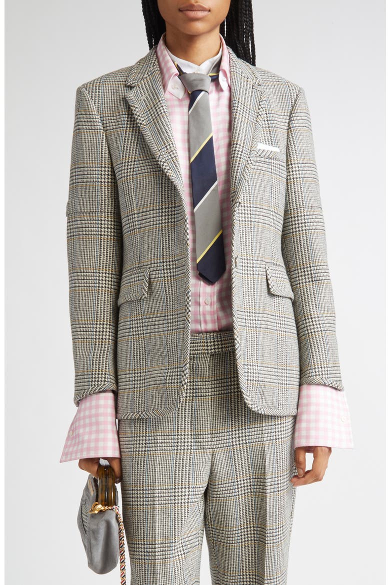 Pow Glen Plaid Hunting Tweed Single Breasted Blazer, Main, color, BLACK/ WHITE