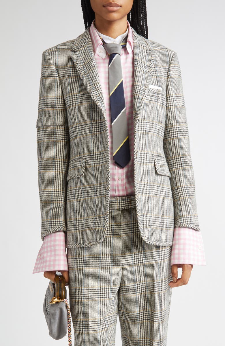 Thom Browne Pow Glen Plaid Hunting Tweed Single Breasted Blazer, Main, color, Black/ White