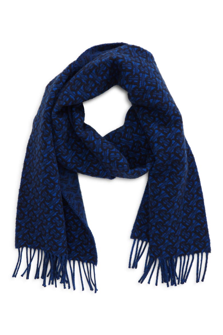 TB Monogram Jacquard Cashmere Scarf, Main, color, AZURE BLUE