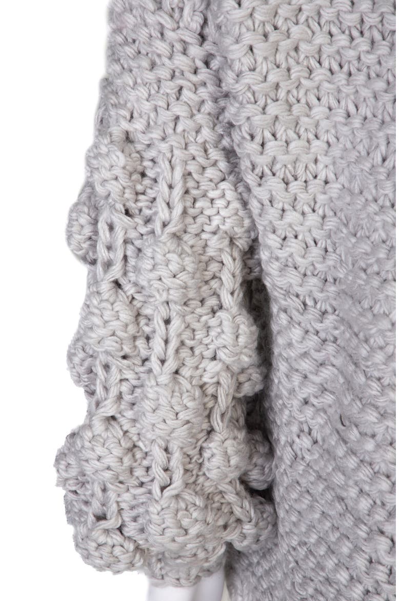 Pompom Knit Cardigan, Alternate, color, GREY