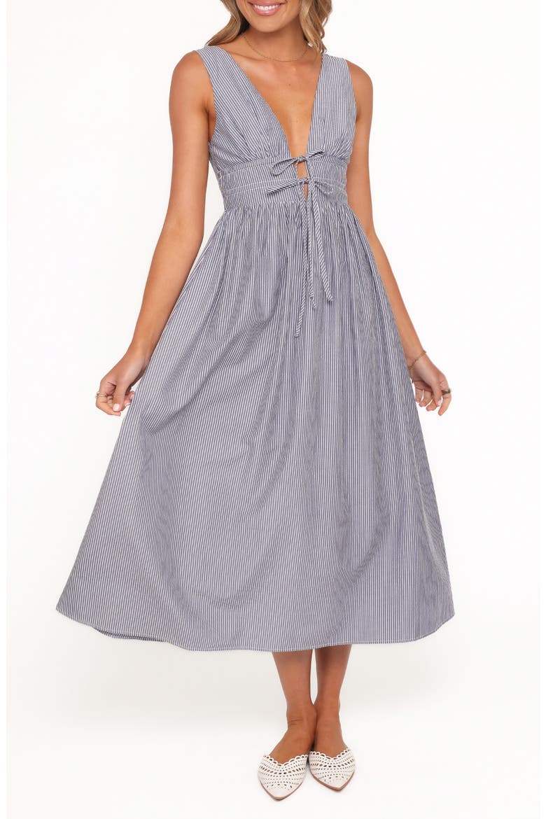 Annora Pinstripe Cotton Midi Dress, Main, color, NAVY PINSTRIPE