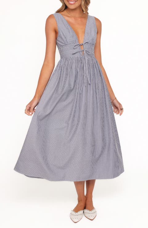 Annora Pinstripe Cotton Midi Dress