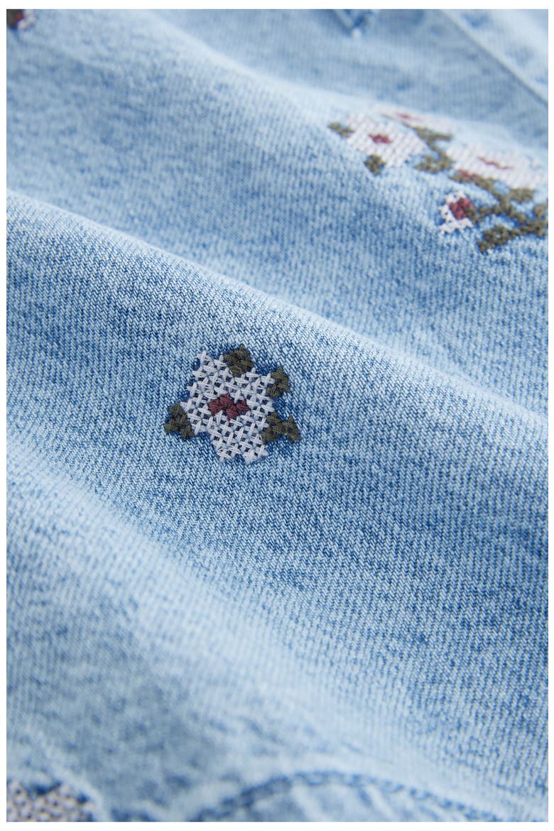 Embroidered Tie Waist Denim Shorts, Alternate, color, BLUE