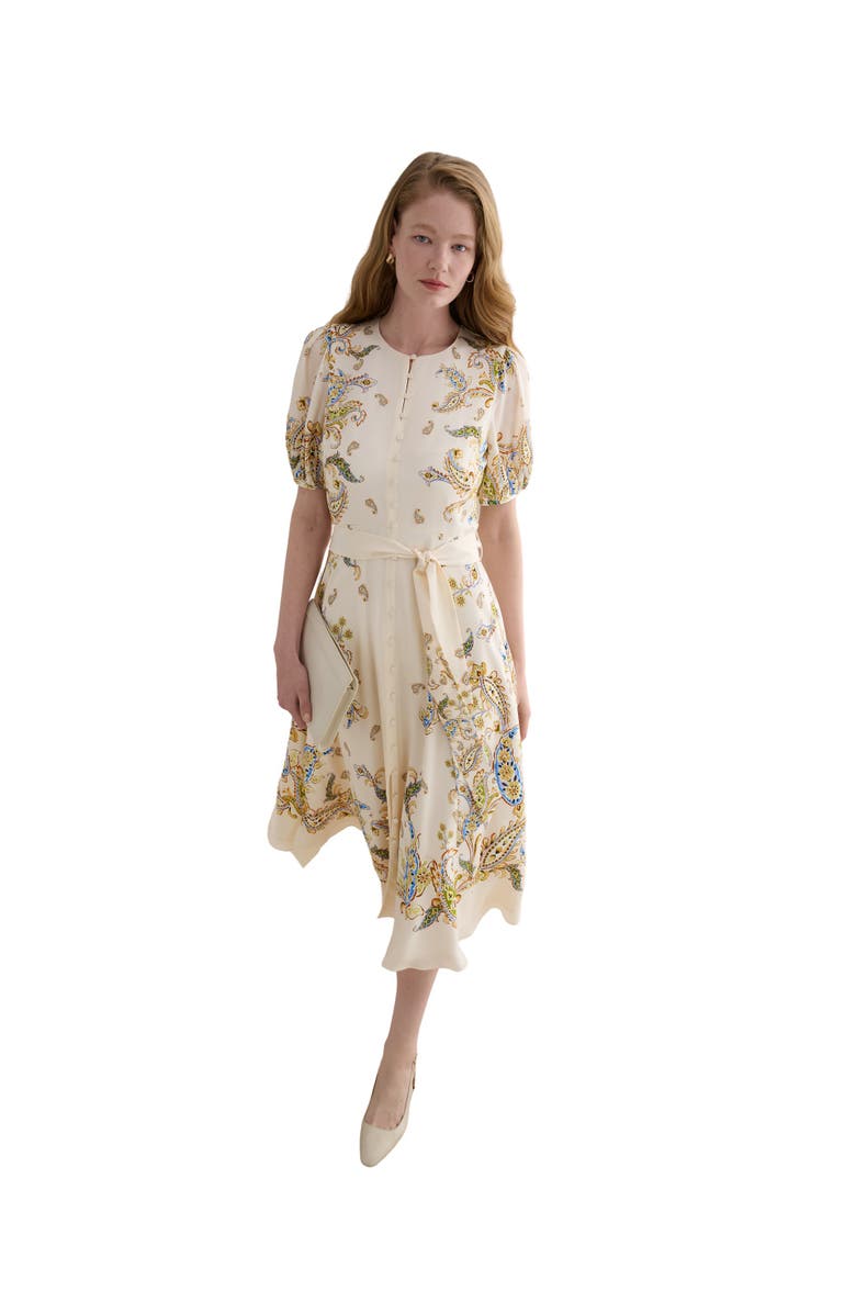 HOBBS LONDON Alma Silk Printed Midi Dress, Main, color, Cream Multi