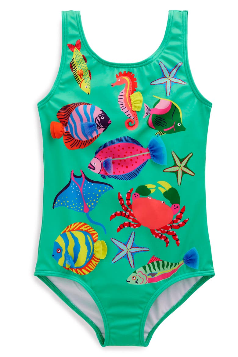 Kids' Appliqué UPF 50+ One-Piece Swimsuit, Main, color, UNDERWATER AQUAMARINE