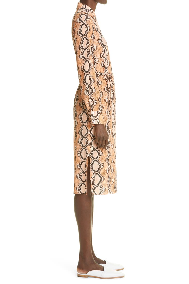 Snakeskin Print Long Sleeve Silk Crêpe de Chine Shirtdress, Alternate, color, PEHM