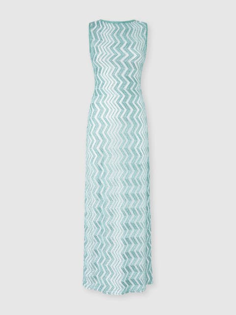 Long Mesh Cover-up Dress With Zigzag Pattern, Sequins, And Cut-out Detail