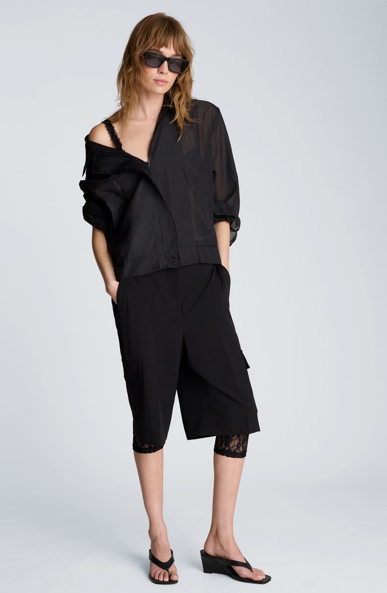 Kenneth Cole Sheer Sleeve Bomber Jacket, Alternate, color, Black