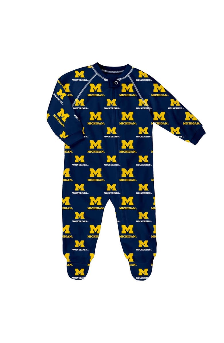 Outerstuff Newborn and Infant Outerstuff Navy Michigan Wolverines All-Over Print Raglan Full-Zip Coverall, Main, color,
