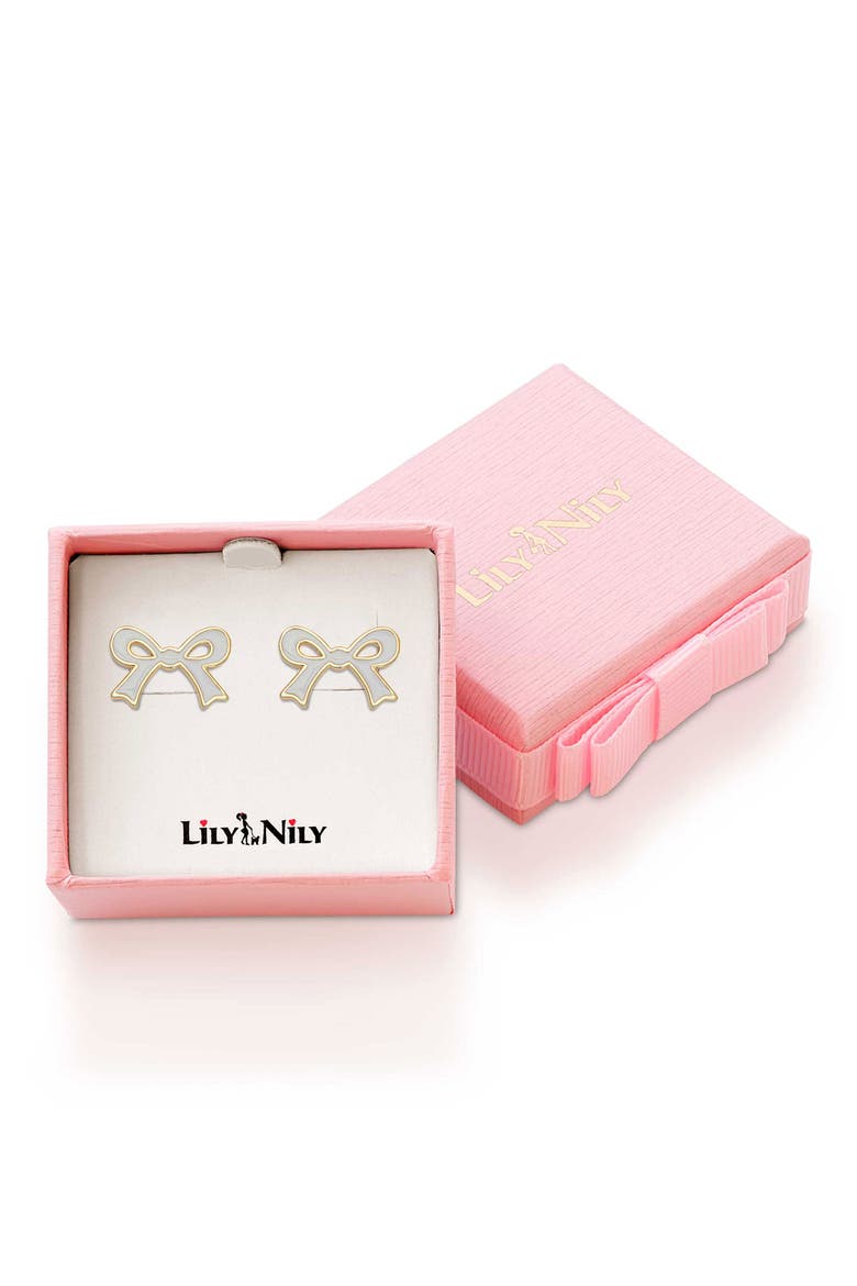 Kids' Bow Enamel Stud Earrings, Alternate, color, WHITE