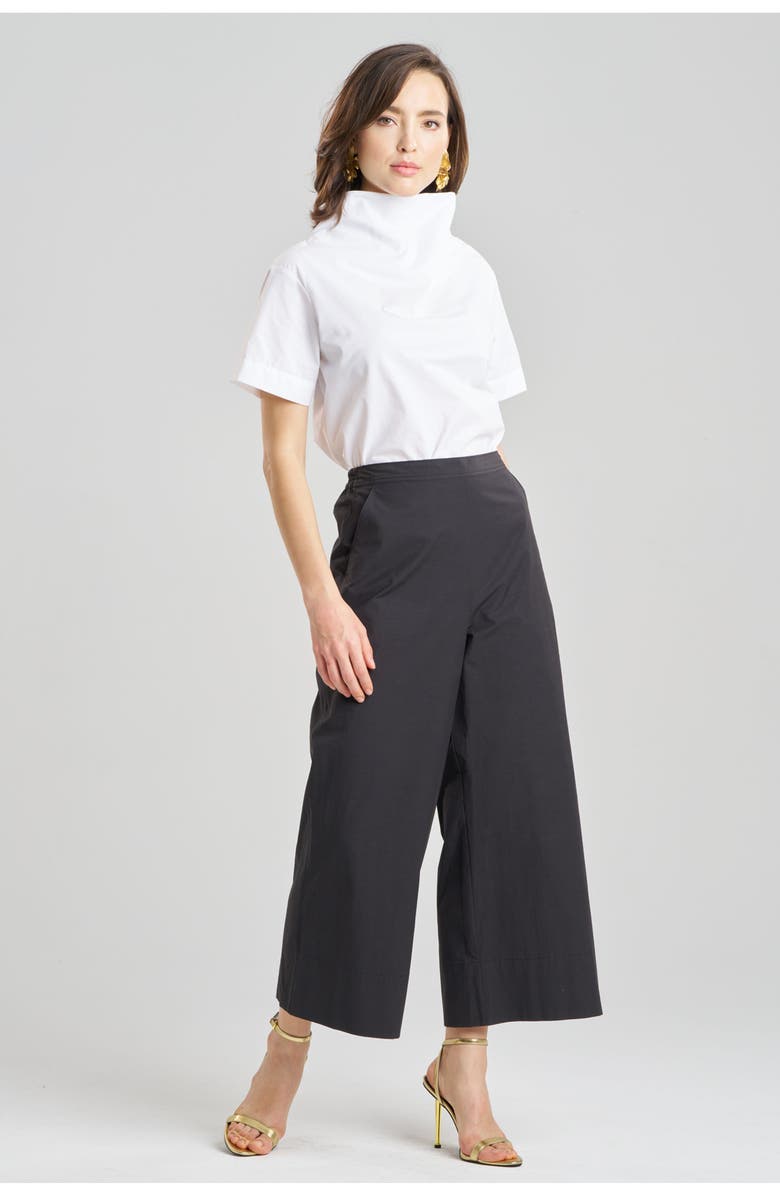 Natori TECHNO POPLIN Cropped Pants with Embroidery, Main, color, Black