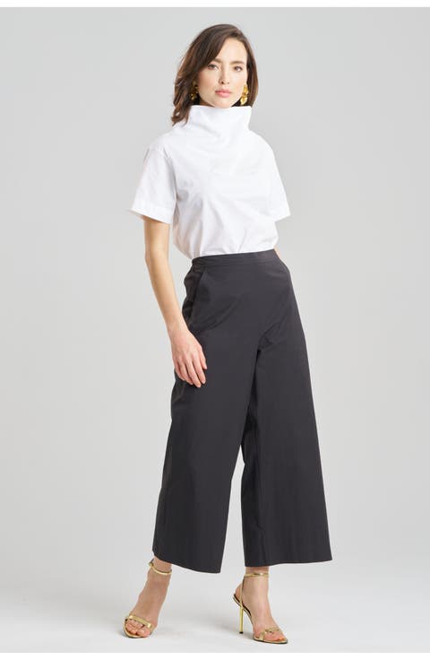 TECHNO POPLIN Cropped Pants with Embroidery