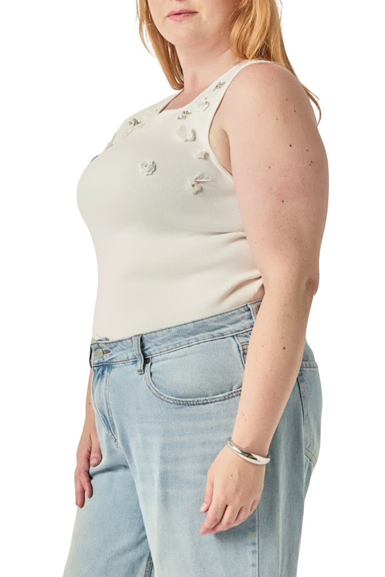 Sequin and Rhinestone Flower Tank, Alternate, color, OFF WHITE