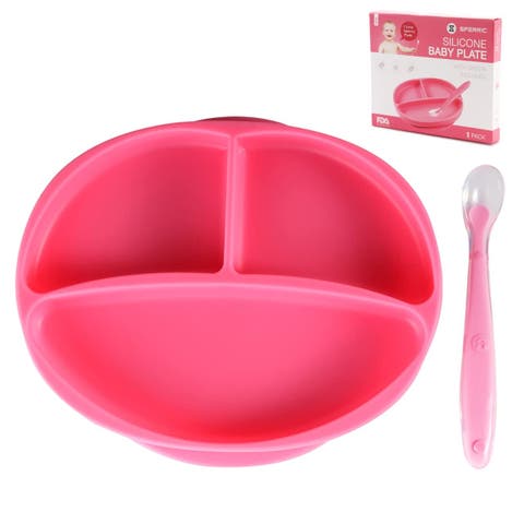 Silicone Suction Divided Plate and Spoon Toddler Training Self Feeding Set