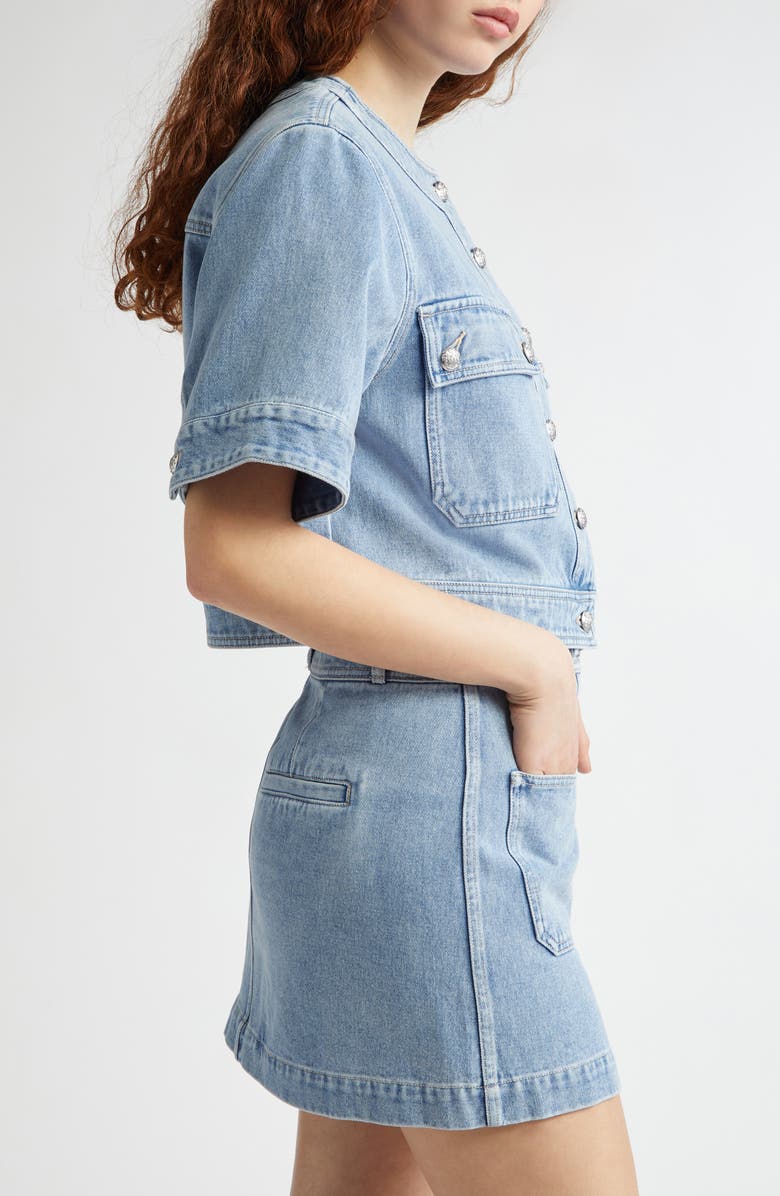 Veronica Beard Elias Short Sleeve Denim Crop Jacket, Alternate, color, Silverwood Blue