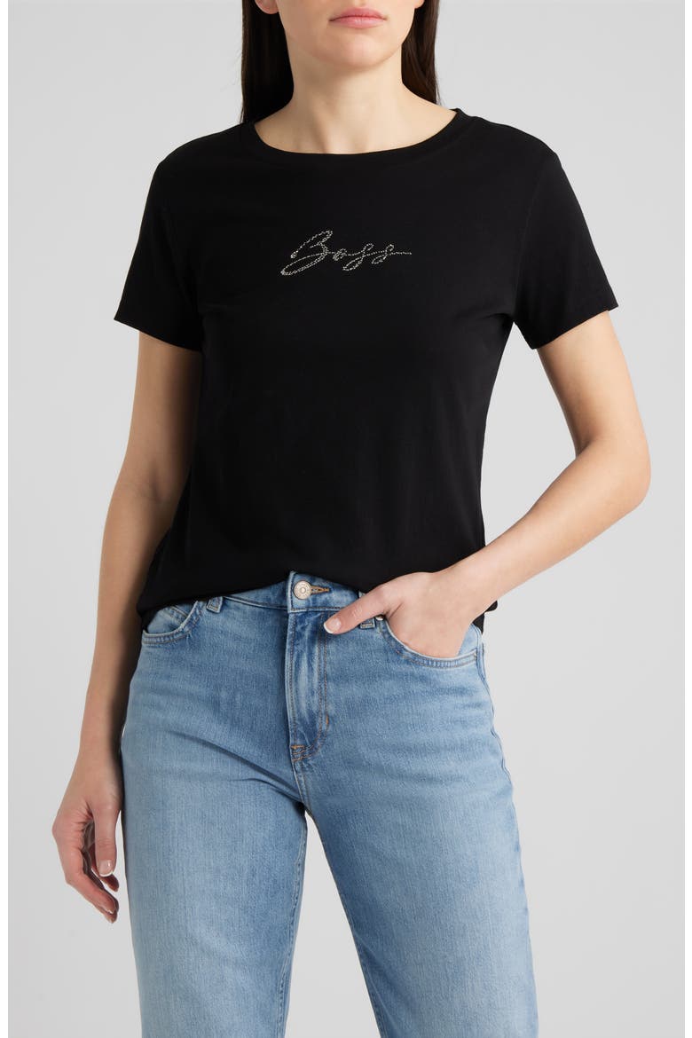Esogo Crystal Logo Cotton Top, Main, color, BLACK