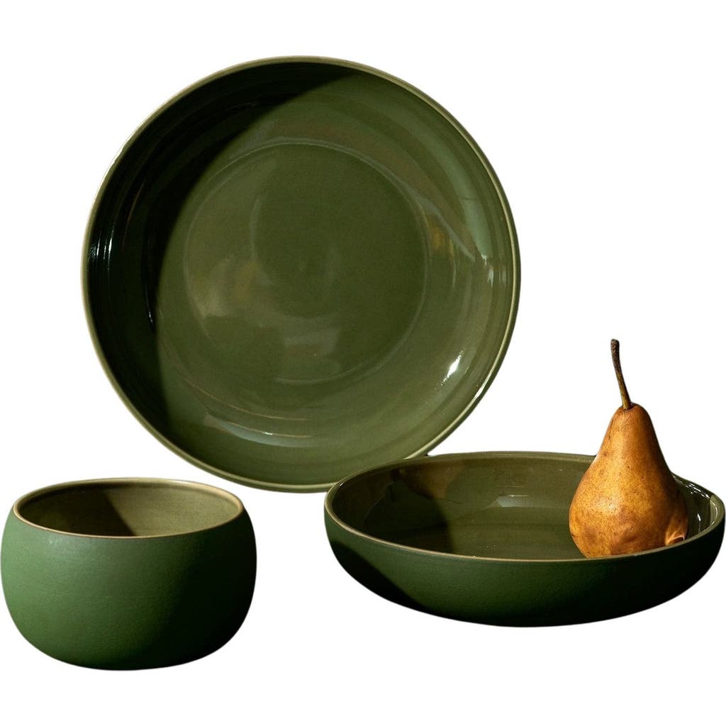 Gharyan Stoneware Le Kuisto Dinnerware Set In Matte Green/shiny Green