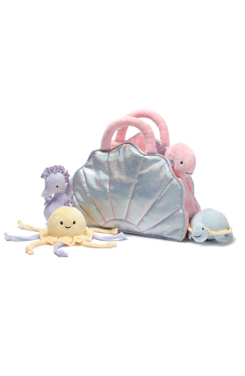 Lambs & Ivy Interactive Aquatic/Sea Shell Plush with Stuffed Animal Toys, Alternate, color, Teal Multi