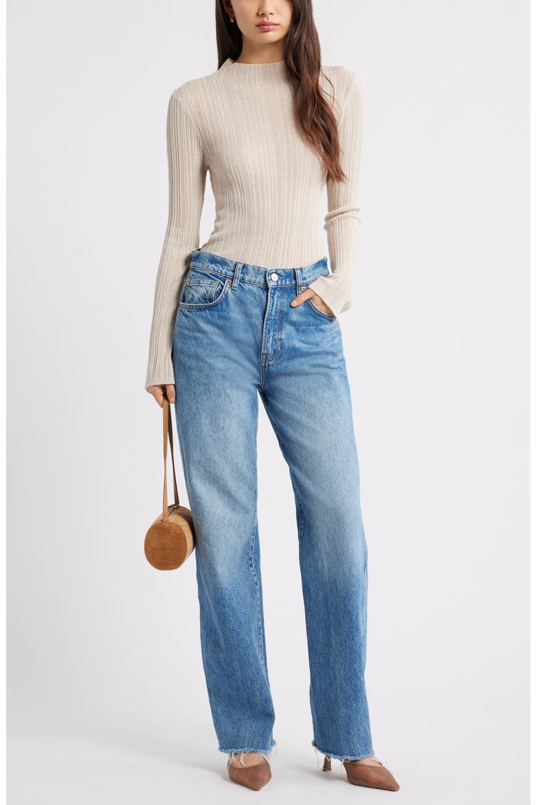 Open Stitch Linen Blend Mock Neck Sweater, Alternate, color, BEIGE PUMICE