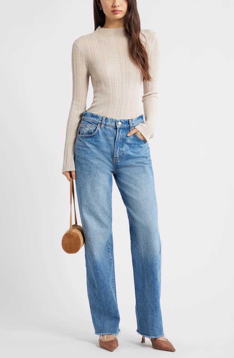 Open Edit Open Stitch Linen Blend Mock Neck Sweater, Alternate, color, Beige Pumice