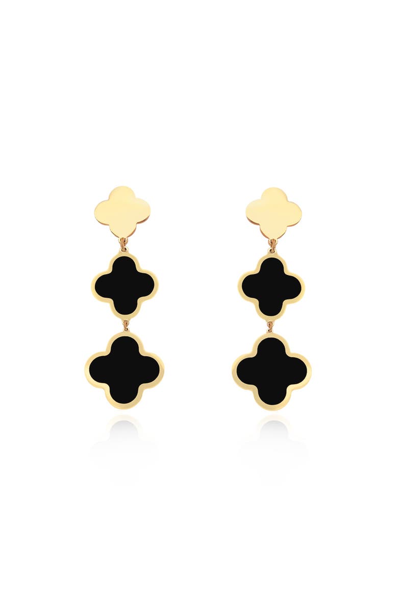 Onyx Graduating Clover Dangle Earrings, Alternate, color, Onyx