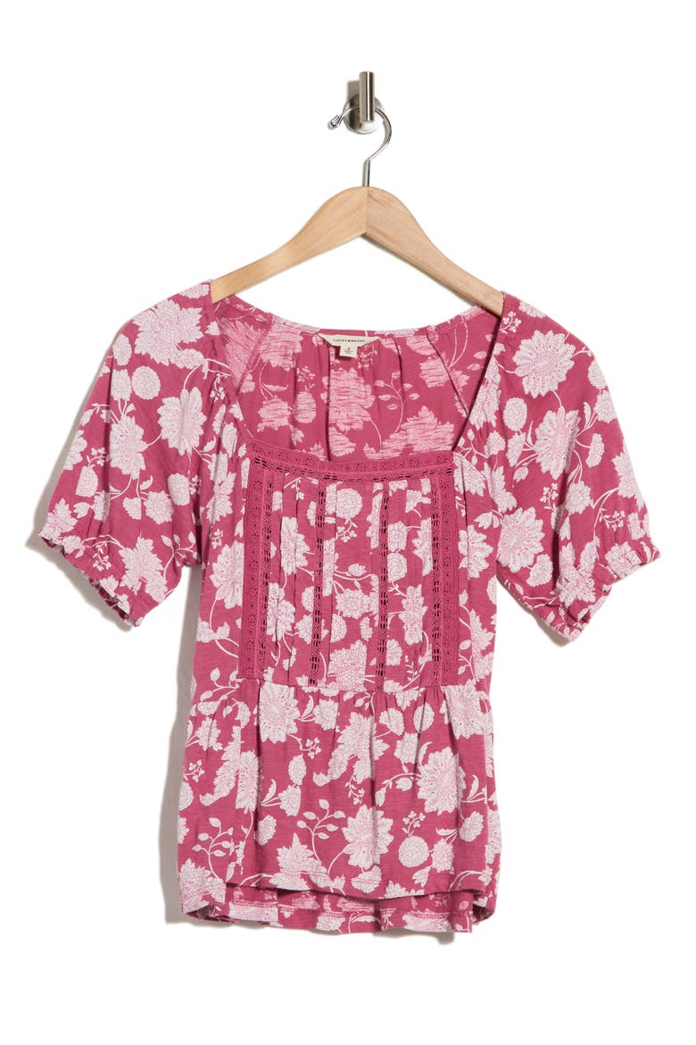 Short Sleeve Pintuck Trim Top, Alternate, color, BERRY MULTI