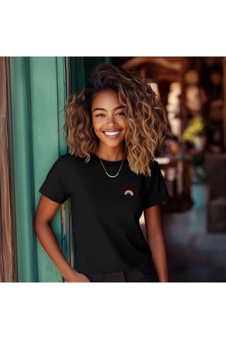Womens Rainbow Jersey Relaxed Tee, Alternate, color, Black