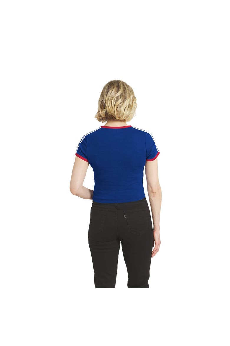 Women's WEAR by Erin Andrews  Royal New York Giants Cropped Ringer Baby T-Shirt, Alternate, color, Royal
