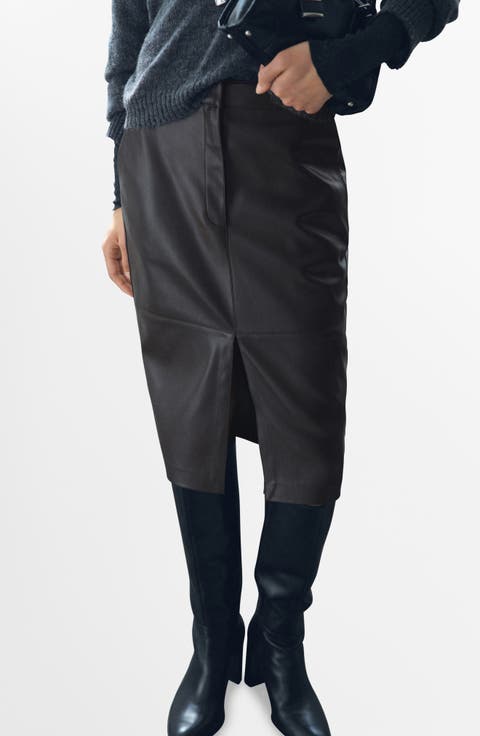 Faux Leather Pencil Skirt (Regular & Plus)