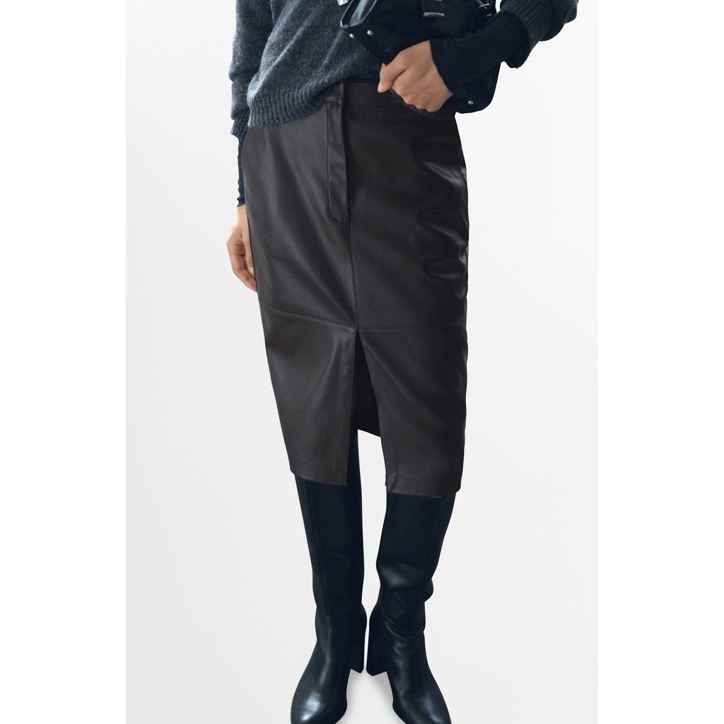 Mango Faux Leather Pencil Skirt In Brown