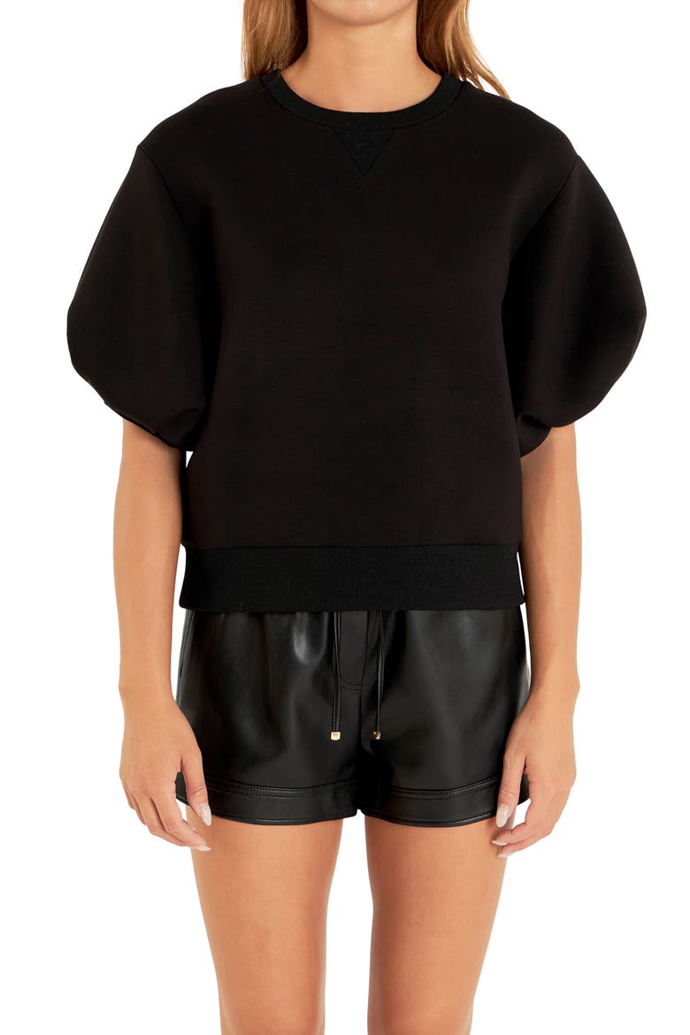 Puff Sleeve Sweatshirt, Alternate, color, BLACK