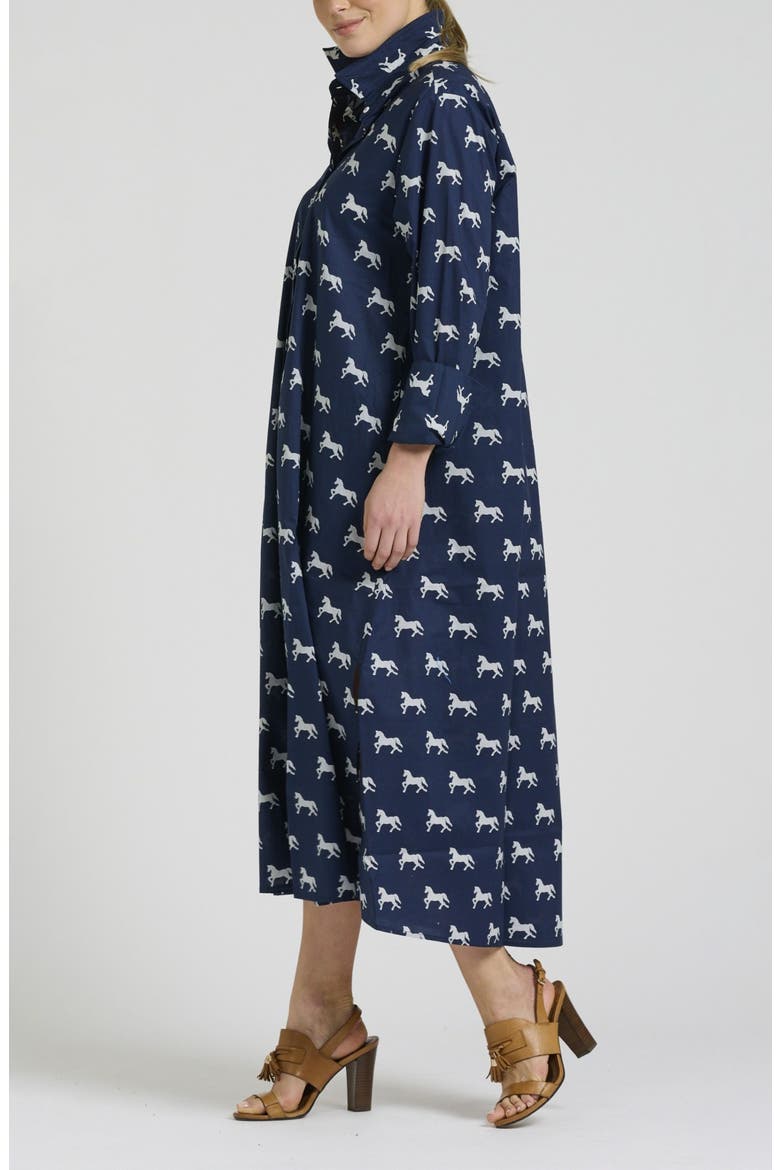 Amelie Print Cotton Shirtdress, Alternate, color, NAVY PRANCING PONY