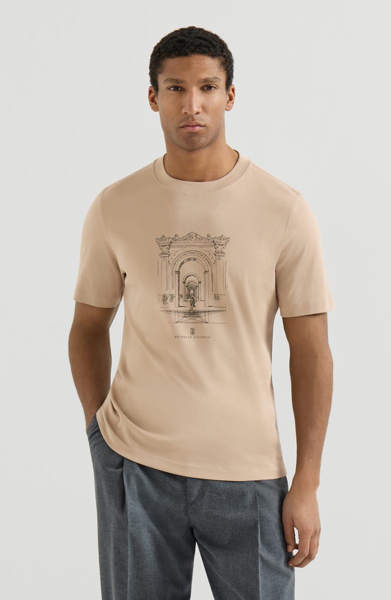 Brunello Cucinelli Interlock T-shirt with print, Main, color, Beige