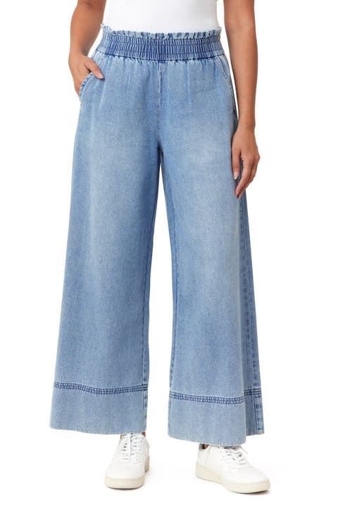 Drapey Stitch Detail Wide Leg Jeans