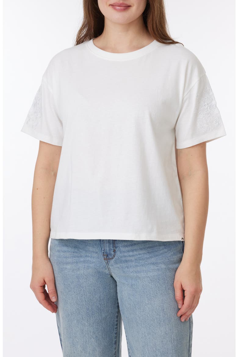 Toni Floral Embroidered Sleeve Boxy Cotton T-Shirt, Main, color, SUGAR SWIZZLE
