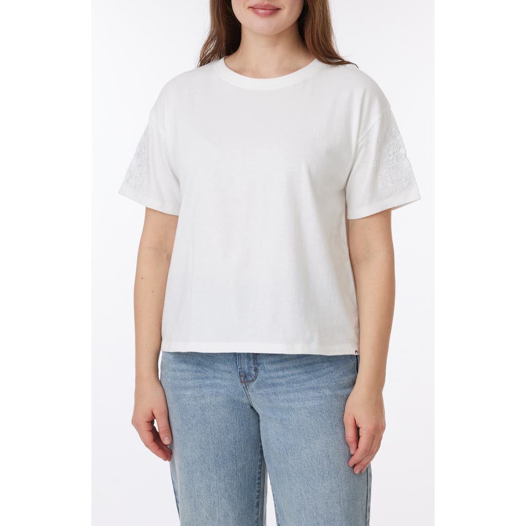 C&c California C & C California Toni Floral Embroidered Sleeve Boxy Cotton T-shirt In Sugar Swizzle