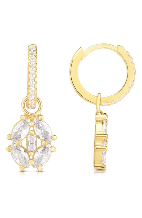 Cubic Zirconia Drop Huggie Hoop Earrings