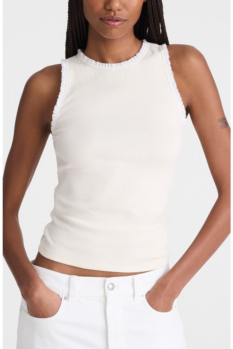 Lace Trim Rib Tank, Main, color, VINTAGE IVORY